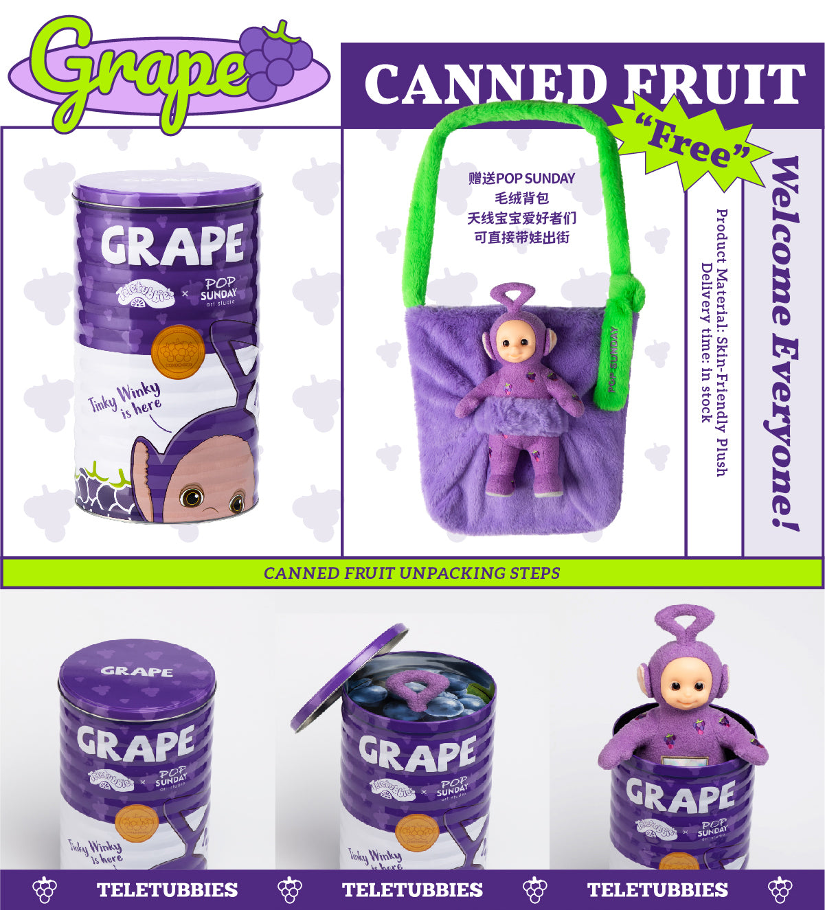 POP SUNDAY Teletubbies Canned Fruit Tote Bag Plush